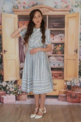 PRZEDSPRZEDAŻ Sukienka FLORENTYNA  romantyczna lekkość w błękitnych paskach, bawełniana.