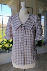 Koszula HANIA  bawełniana w beżowo-białą kratę.