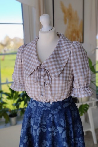 Koszula HANIA  bawełniana w beżowo-białą kratę.